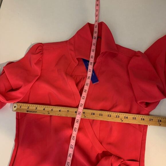 Elie Tahari Dress Womens 4 Strawberry Crepe Tie Waist Collared Side Zip Surplice - Picture 10 of 16